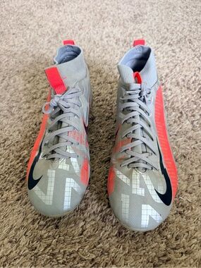 Nike Mercurial youth Gray and Bright Coral Soccer cleats